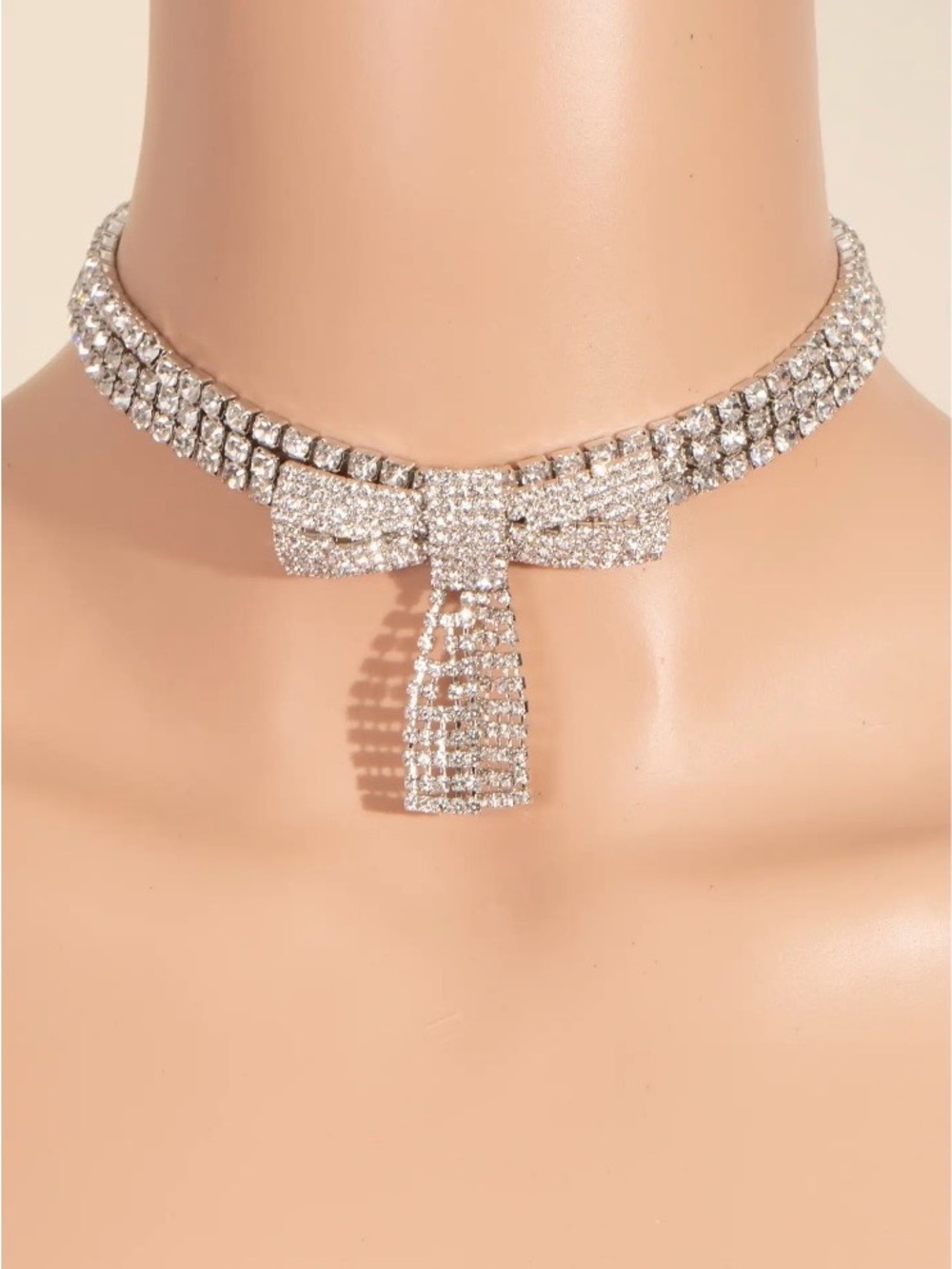 Silver Crystal Bow Choker Necklace - Elegant Women's Jewelry